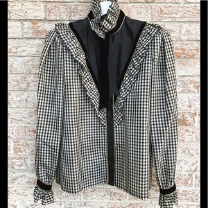 LOUIS FERAUD-Vintage 80’s Check ruffled Blouse